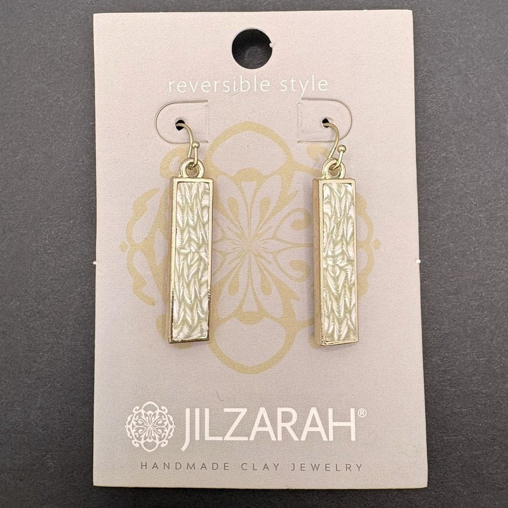 Jilzarah Clay Reversible Dangle Earrings Floral Rectangle Pierced w/ Card